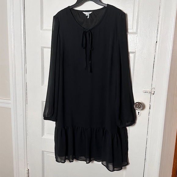 Draper James Black Knee Length Dress Sheer Long Sleeve Ruffle Hem Minimalist Lg - Picture 17 of 17
